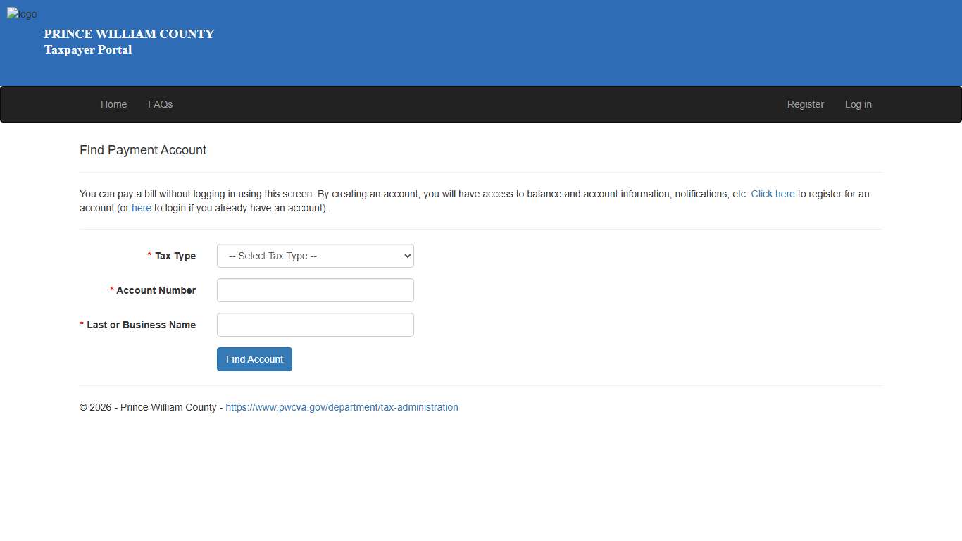 Prince William County - Find Payment Account